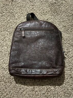 Jack Georges Voyager Floral Tooled Leather Embossed Backpack